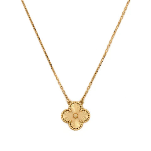 Vintage Alhambra Pendant Necklace Guilloche 18K Yellow Gold | Rebag
