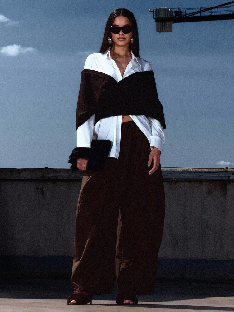 MUSERA Pleated Extreme Tapered Balloon Elasticated Waist Trousers Classy Night Out Sexy Cute Coolgirl Streetwear Dawn Winter Party | SHEIN