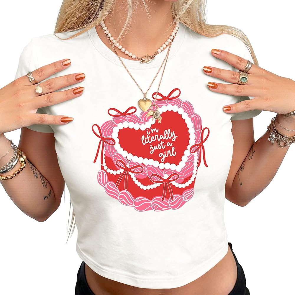 Baby Tees for Women Y2k Valentine Days Tshirt Trendy Grunge Aesthetic Short Sleeve Slim Fit Shirt | Amazon (US)