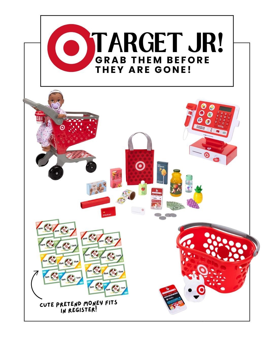 Viral Target cash register, mini shopping cart, basket, and even CUTE TARGET PRETEND PLAY MONEY!! #targetkids #targetmusthaves 

#LTKKids #LTKBaby #LTKFamily