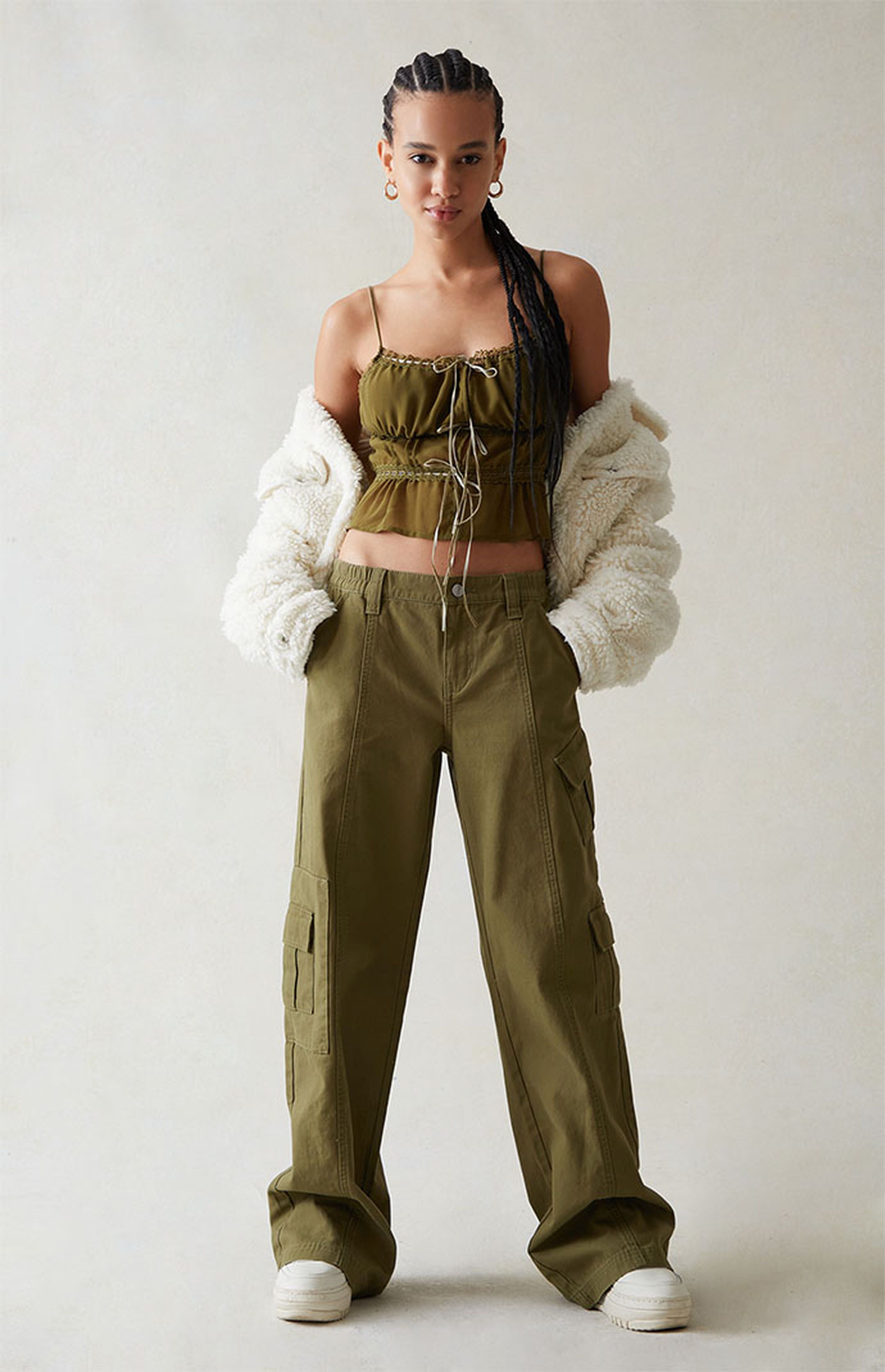 PacSun Olive Low Rise Cargo Puddle Pants | PacSun