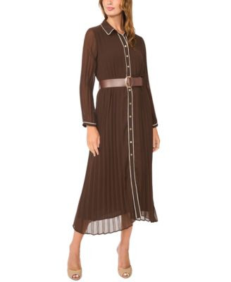 Vince Camuto Women's Pleated Button-Front Collared Midi Dress - Rich Chocolate | Macy's
