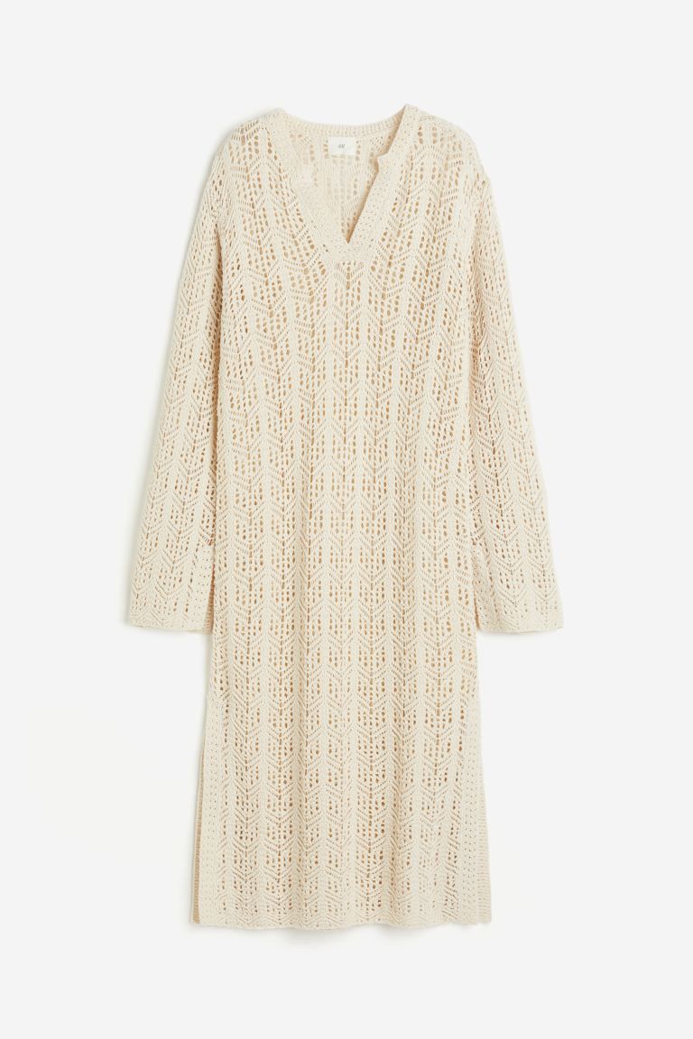 Pointelle-knit dress - Cream - Ladies | H&M GB | H&M (UK, MY, IN, SG, PH, TW, HK)