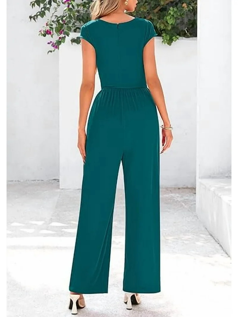 PRETTYGARDEN Summer Jumpsuits for Women Dressy Ribbed Cap Sleeve Wide Leg Pants Rompers Elegant C... | Walmart (US)