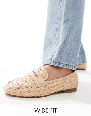 ASOS DESIGN Wide Fit Maddox raffia slim loafer in natural | ASOS (Global)