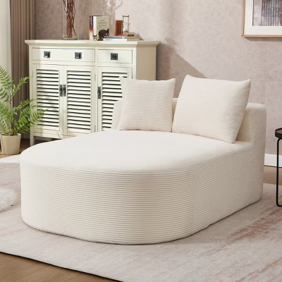 Oversized Beige Corduroy Upholstered Chaise Lounge Chair with 46" Wide Seat, Comfy Sleeper Sofa with Pillows for Living Room or Bedroom-Panipeachy | Target