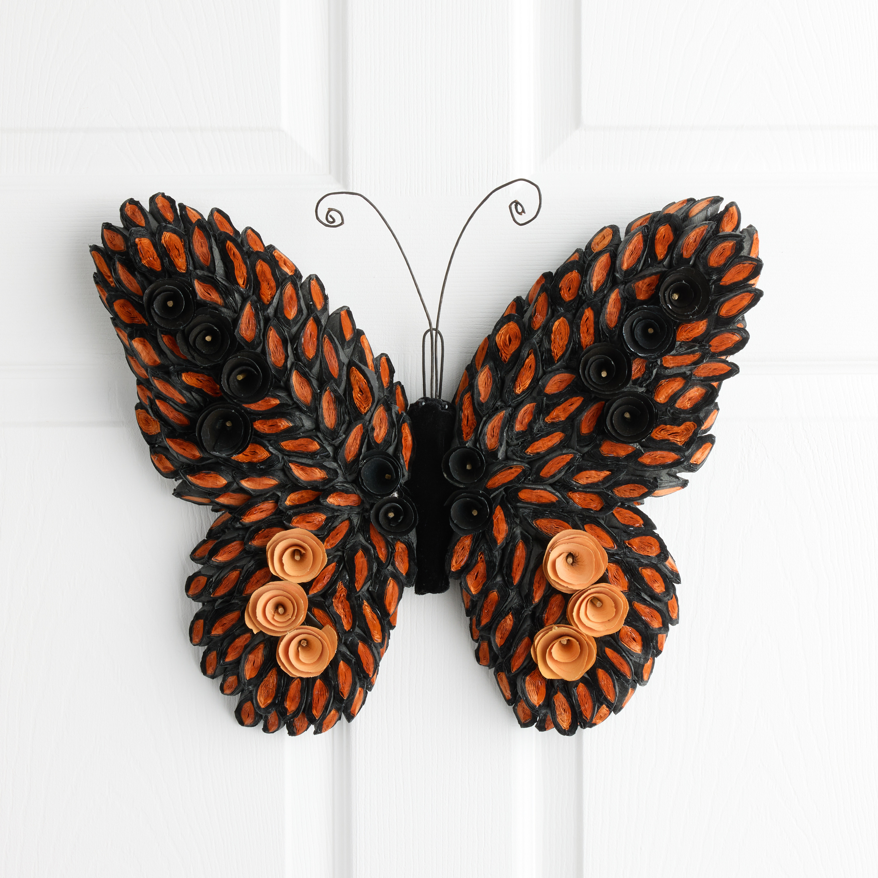Black and Orange Wood Curl Butterfly Wreath | World Market