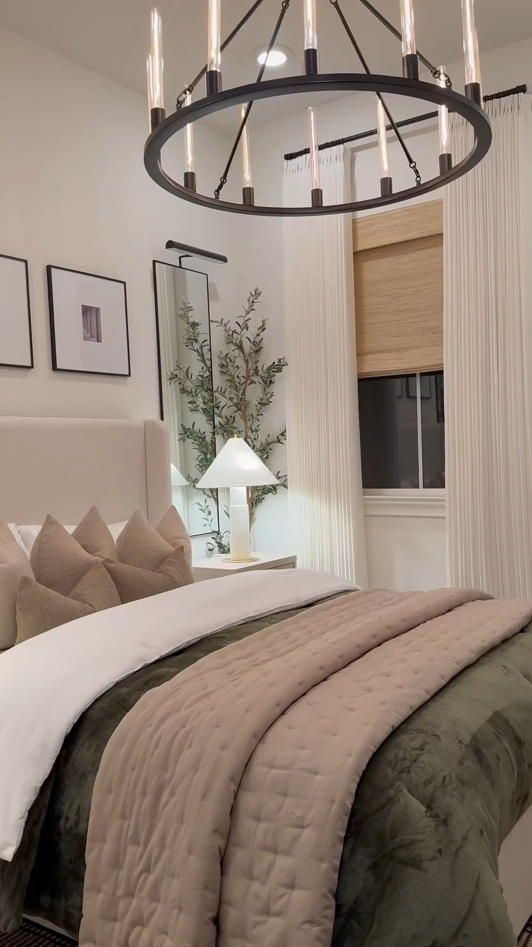 Total game changer! - These waterproof cushions are customizable even down to the thickness of the cushion. You can choose from 12 different colors! You can even pick the shape you want! 🎉

Here's what you can design:

99+ sizes
12 colors
2 item shapes
6 item thicknesses

Measurements For My Window:
4.5 Inch thickness
Color - Beige 2

Blinds:
Color:#Ln36 Beige
Inside Mount
Blackout Liner 100% - White
No Edge Binding

Curtains:
Natural Color 40Wx84L

🥰

Best part? 👀 Bed is only $300
This is by far my favorite curation and everything is from Amazon!

For my detail lovers (I see you!), here's the scoop:
• Room size: 10×12
• Rug: 8×10
• Bed: Queen
• Mattress: 12" thick
• Bedding: Queen size this time ✨

Window Treatments:
Blinds: Color #Ln36 Beige, Inside Mount, 100% Blackout Liner in White, No Edge Binding
Drapes: Natural color, six panels total (three per side), each 40"W × 120"L

Wall Details:
• Artwork is spaced 4.5" apart and hung 9" above the headboard
• Mirrors are 58x18, hung 5" above the nightstands and 7" away from the headboard
• Ceiling height is 11 ft
• Picture lights are positioned so the bottom edge lines up perfectly with the top of the mirrors✨

Pillow Covers:
I used three 18x18 covers with two lumbar pillows in front of them. I love mixing and matching the 18x18 covers to add depth and texture. These are a blend of light tan and oatmeal tones, which gives the bed such a warm, layered look. 🤍

Lighting:
The chandelier is the 12-light style. It came with its own bulbs, but I swapped them out for amber vintage Edison ones and it completely changed the vibe. The warm glow ties everything together so beautifully. 🫶🏽✨

#LTKSaleAlert #LTKHome