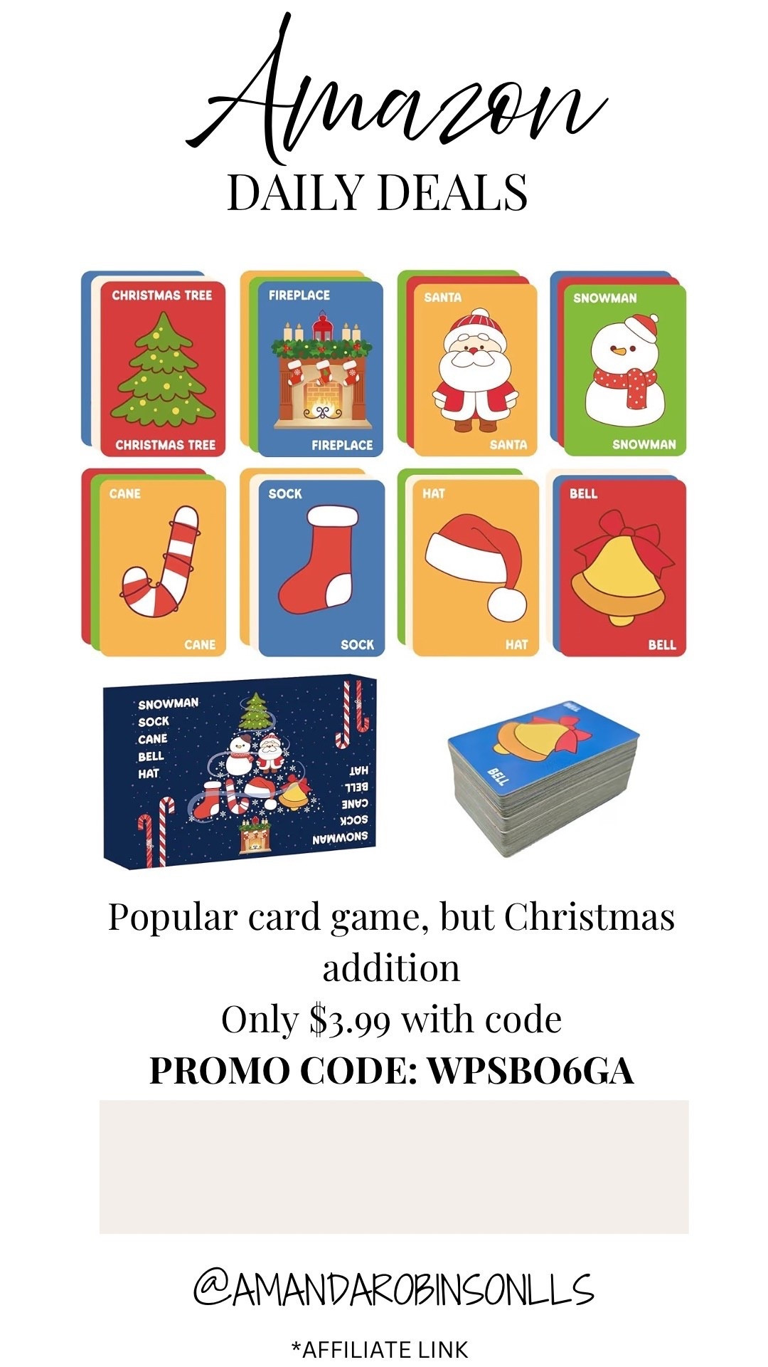 Amazon daily deals
Christmas card game 

#LTKSaleAlert #LTKSeasonal #LTKHoliday