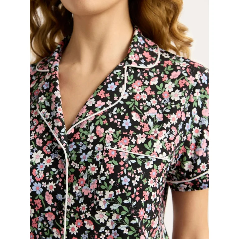 Joyspun Women’s Dreamy Soft Collection Short Sleeve Knit Notch Collar Top and Shorts Pajama Set... | Walmart (US)