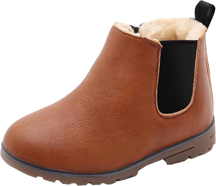 DADAWEN Boys Girls Waterproof Side Zipper Short Ankle Booties Winter Snow Boots for Kids | Amazon (US)