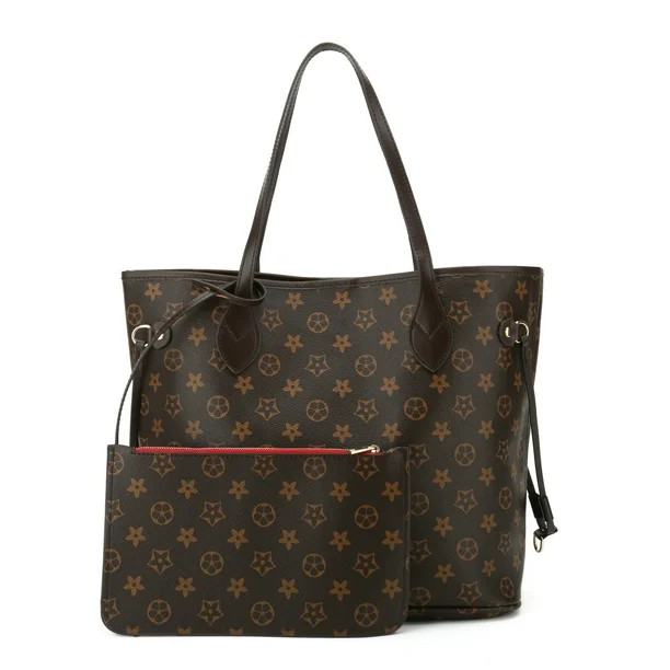 RICHPORTS Checkered Tote Shoulder Bag with inner pouch - PU Vegan Leather (Brown) | Walmart (US)