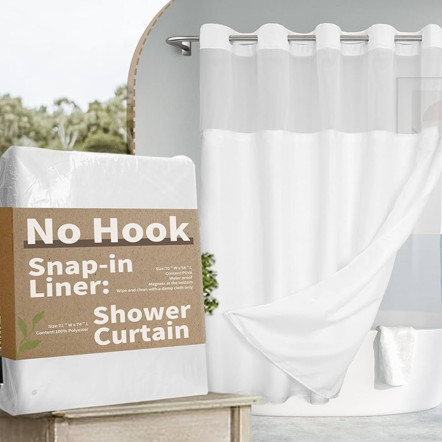 No Hook Slub Textured Shower Curtain with Snap-in PEVA Liner Set - 71" x 74"(72"), Hotel Style wi... | Amazon (US)