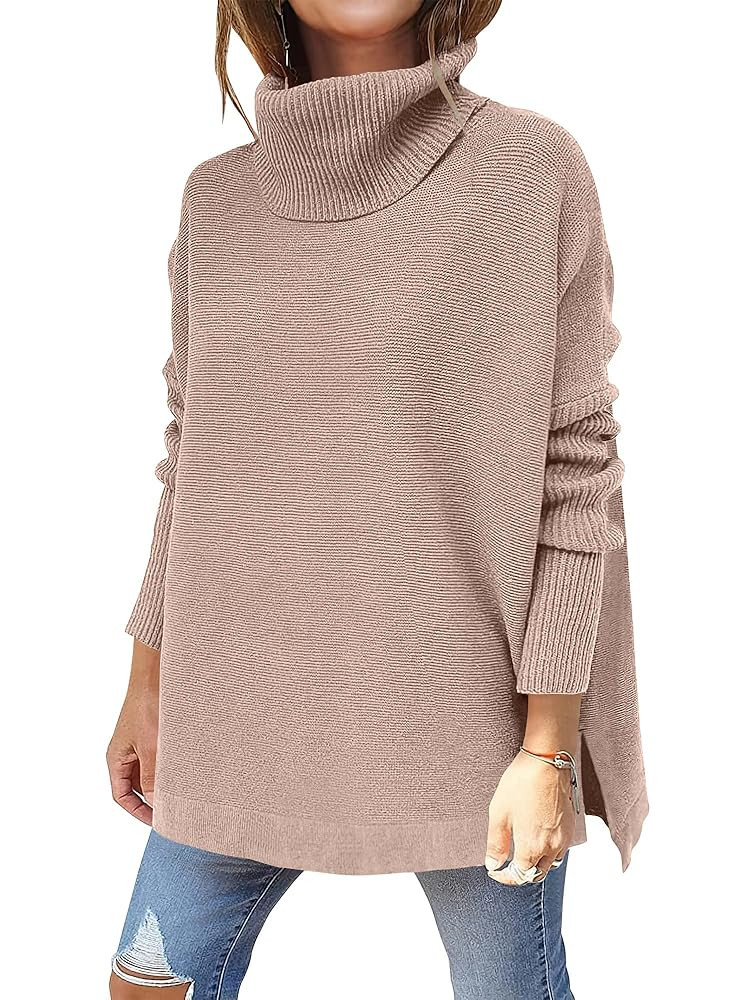 ANRABESS Women's Oversized Turtleneck Batwing Sleeve Spilt Casual Loose Knit Tunic Pullover Sweat... | Amazon (US)