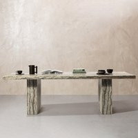 August Rectangle Travertine Dining Table with Block Legs / Silver Travertine | Eternity Modern