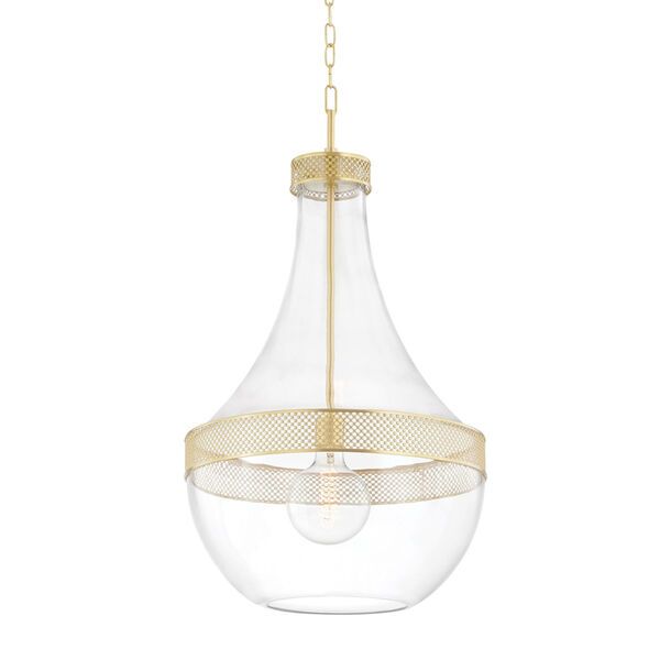 Hagen Aged Brass One-Light Pendant with Clear Glass | Bellacor