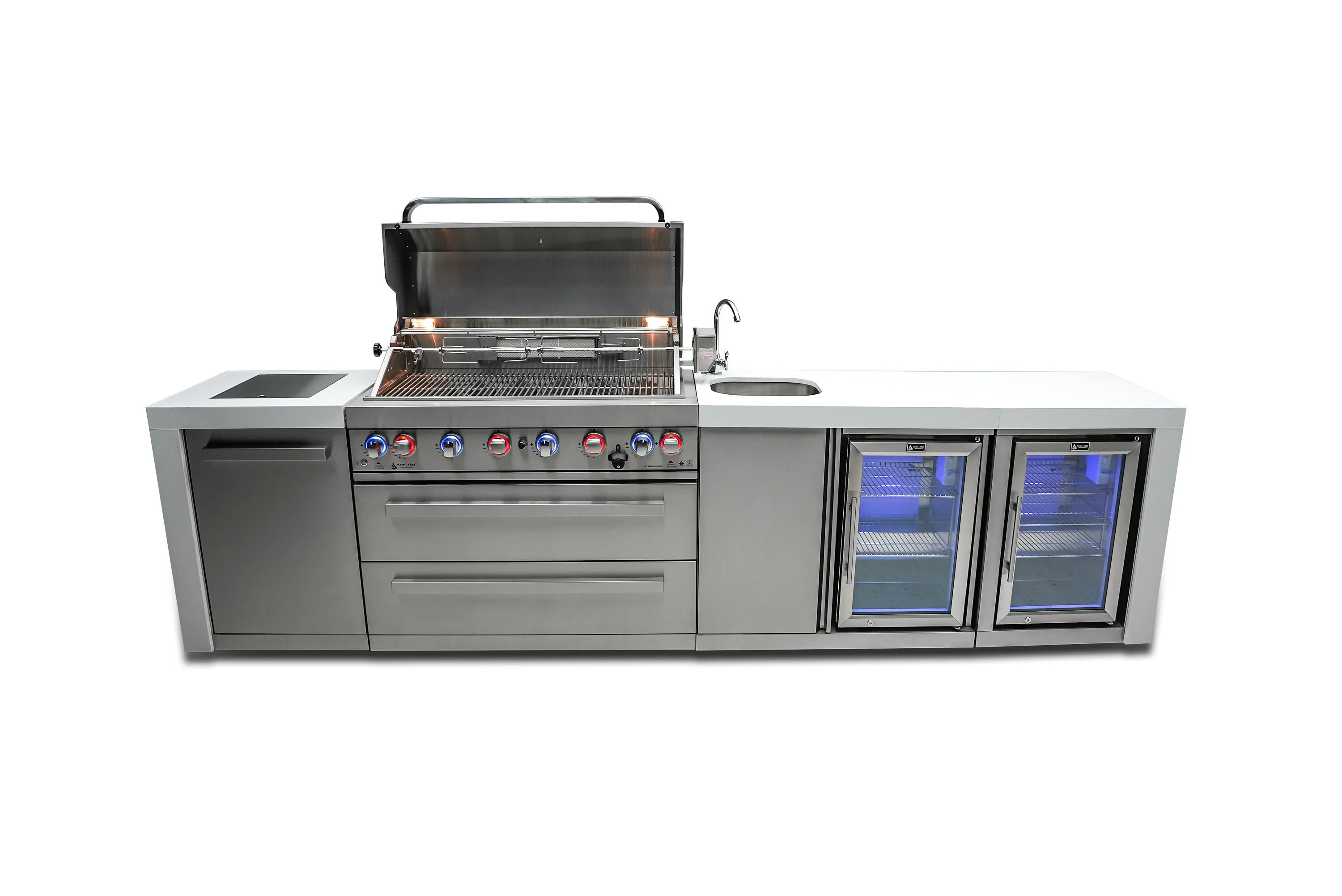 Mont Alpi 805 Deluxe Series 94-in W White/Stainless Steel Grill island Modular Outdoor Kitchen 8 -Burners 3 -Doors 2 -Drawer one_size | MAI805-DBEVFC | Lowe's