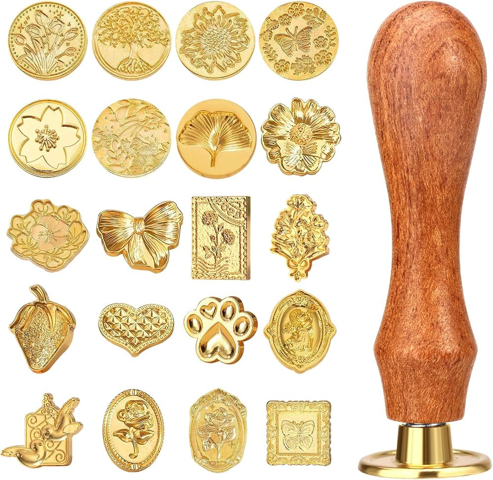 Draupnir Wax Seal Stamp Kit, 21pcs Vintage Classic Sealing Wax Stamp Heads with Wooden Handle, Go... | Amazon (US)