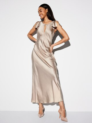 The Occasion by Old Navy Flutter-Sleeve Keyhole Satin Maxi Dress | Old Navy (US)
