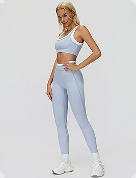 Women 2 Piece Workout U Back Color Block Sports Bra High Waist Active Leggings Yoga Pilates Outfi... | Amazon (US)