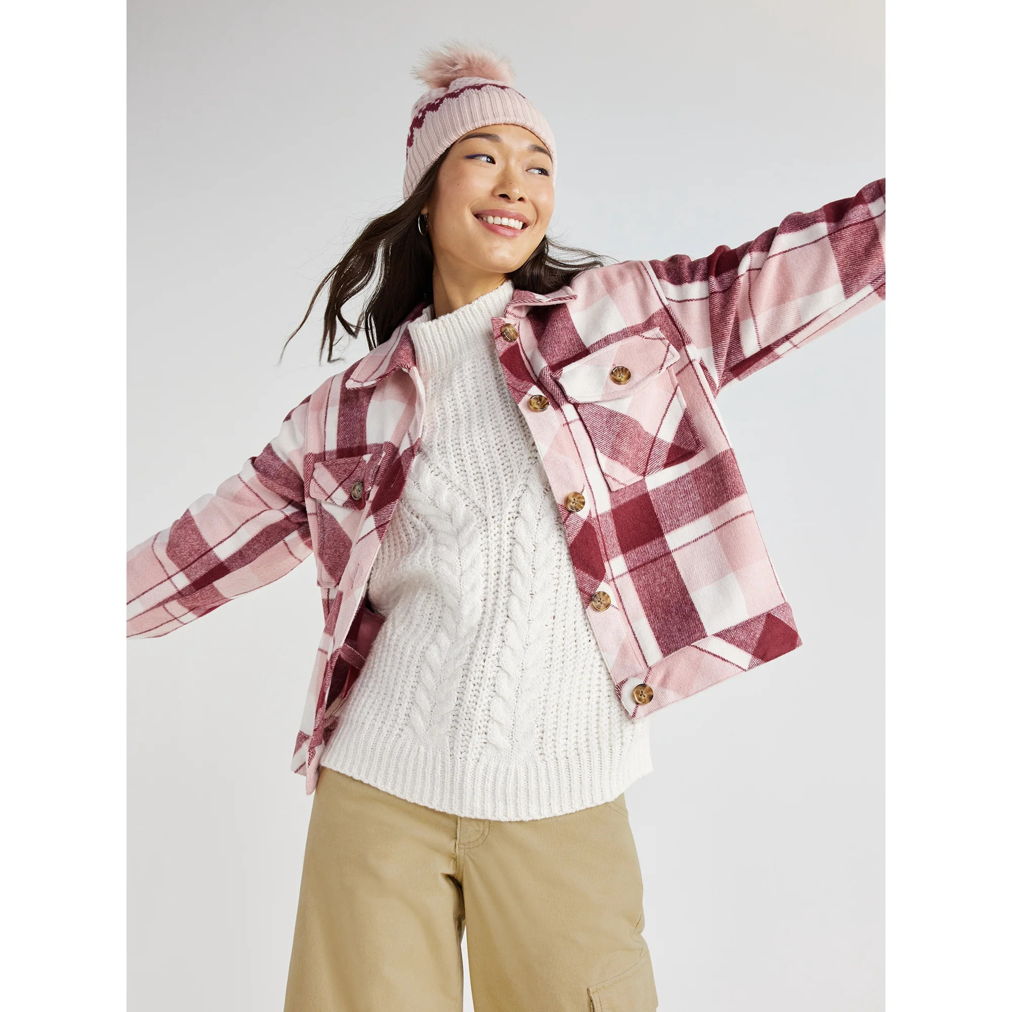 Time and Tru Women’s Plaid Button Down Cropped Shacket, Sizes XS-XXXL | Walmart (US)