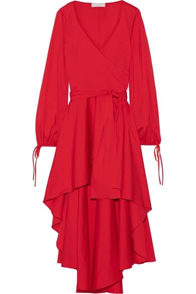 Caroline Constas - Lena Asymmetric Wrap-effect Cotton-blend Mini Dress - Red | NET-A-PORTER (US)