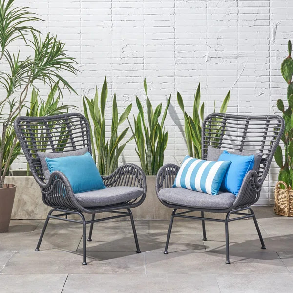 Tarnowski Wicker Patio Chair with Cushions (Set of 2) | Wayfair North America