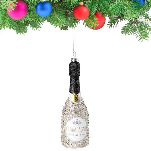 Christmas Ornaments Christmas Tree Decorations Glittered Champagne Bottle Xmas Tree Ornament Glass Hanging Ornament for Xmas Tree Party Decoration | Amazon (US)