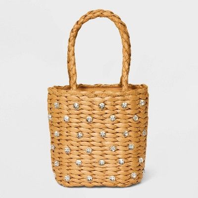 Mini Embellished Straw Bucket Bag - A New Day™ Beige | Target