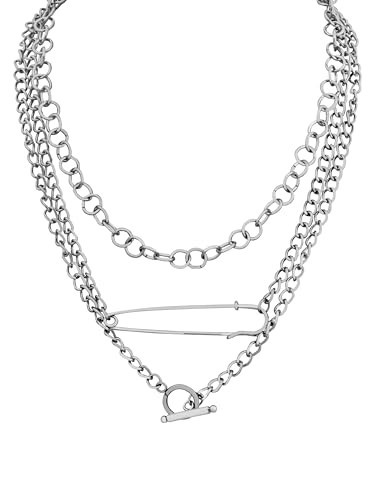 Sacina Goth Silver-tone Layered Choker Safety Pin Necklace, Chunky Chain Punk Necklace, Grunge Emo Christmas Jewelry Gift for Women | Amazon (US)