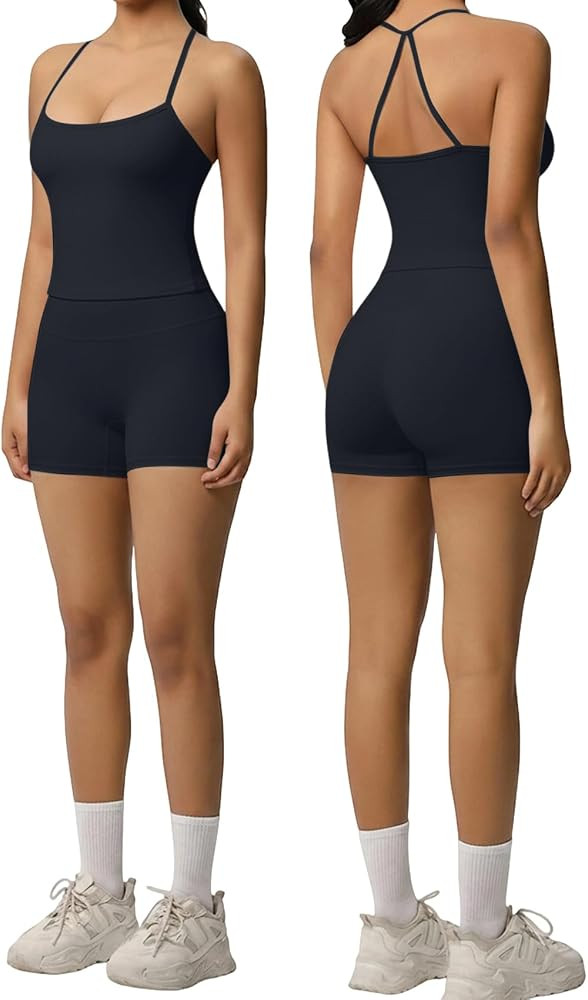 Women 2 Piece Workout Set Spaghetti Strap Tank Top High Waisted Biker Shorts Tummy Control Active... | Amazon (US)