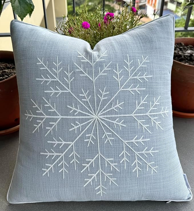 Embroidered Winter Snowflake Christmas Decorative Cotton Canvas Square Throw Pillow Cover - Holid... | Amazon (US)
