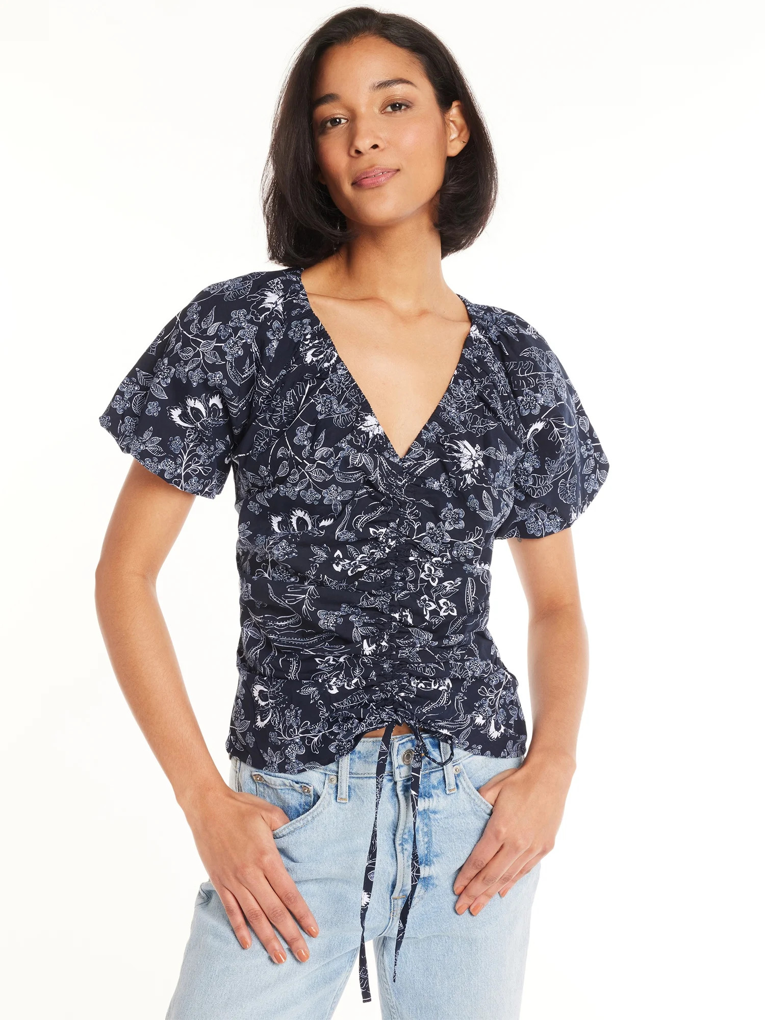 Time and Tru Women’s Woven Top with Puff Sleeves, Sizes XS-XXXL - Walmart.com | Walmart (US)