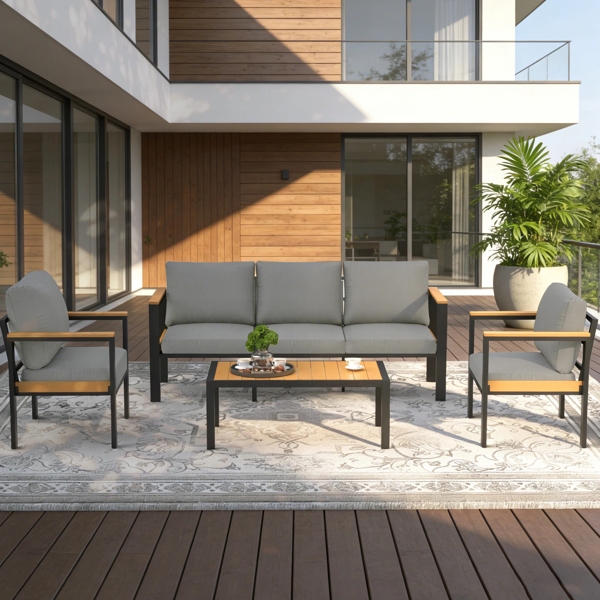 4PCS Patio Furniture Set, All-Weather Aluminum Outdoor Conversation Set With Coffee Table | Wayfair North America