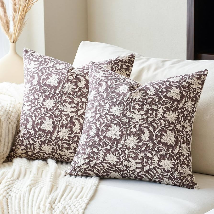Floral Throw Pillow Covers 18x18 Farmhouse Block Print Pillow Covers Decorative Pillow Covers Cou... | Amazon (US)
