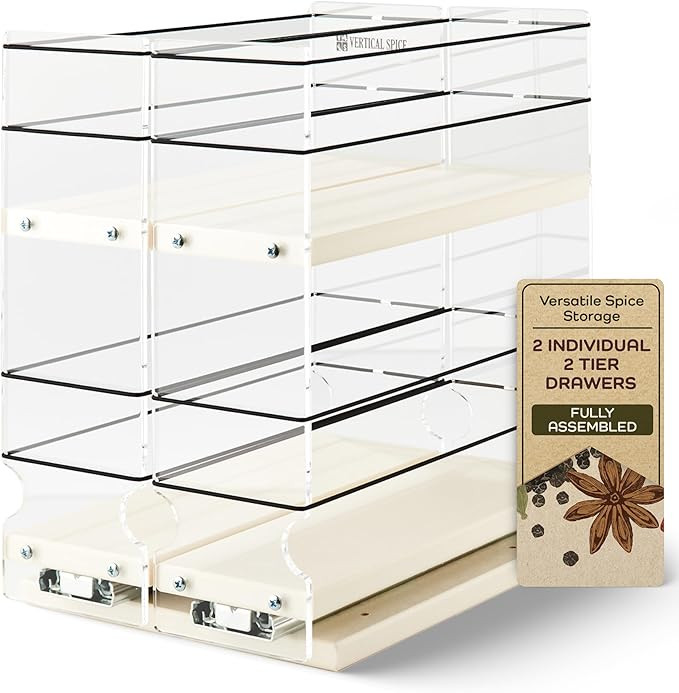 Vertical Spice - Large Pullout Sliding Spice Rack Organizer - 2 Individual 2 Tier Drawers - Premi... | Amazon (US)