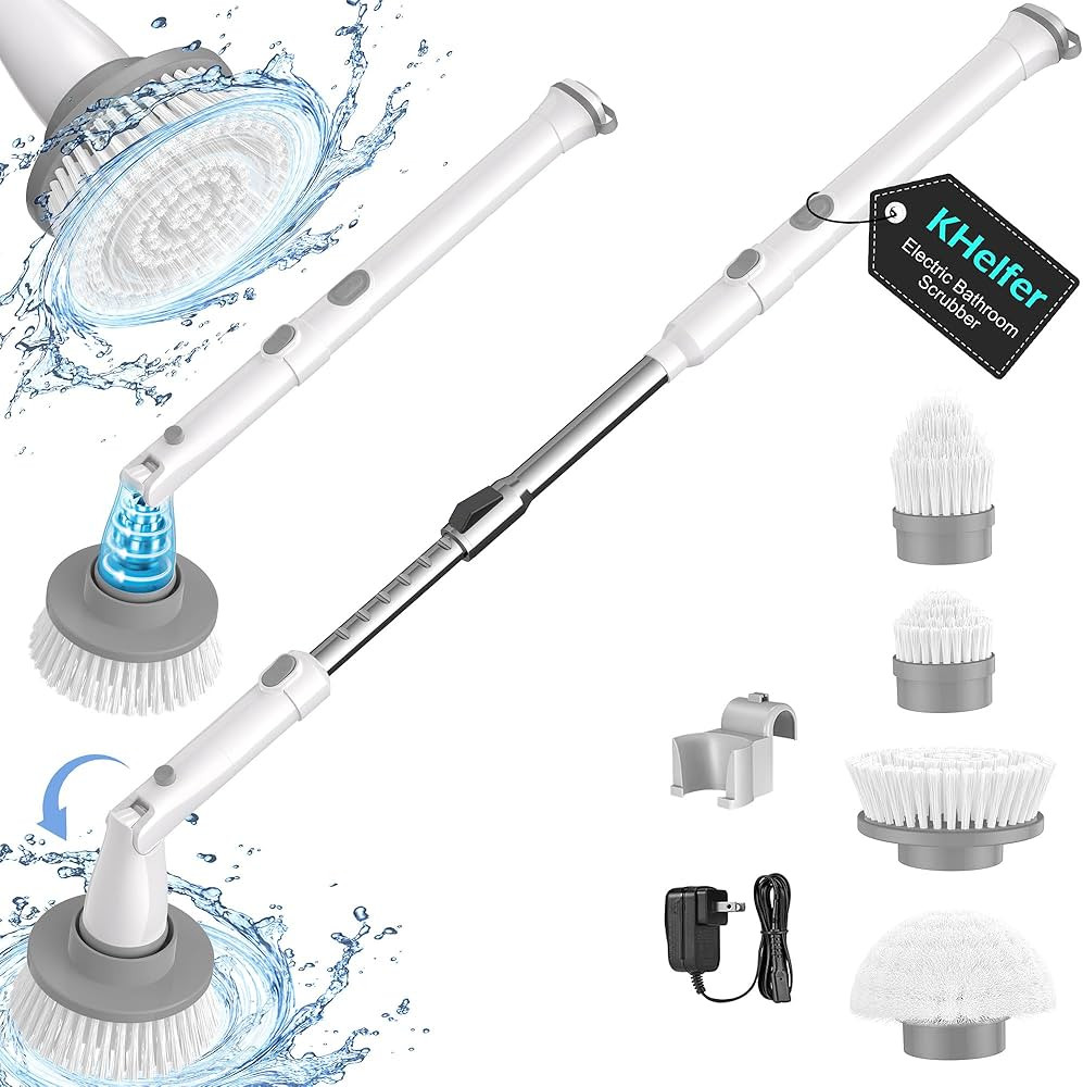 kHelfer Electric Spin Scrubber Kh8, 2023 New Cordless Shower Scrubber, 4 Replacement Head, 1.5H B... | Amazon (US)