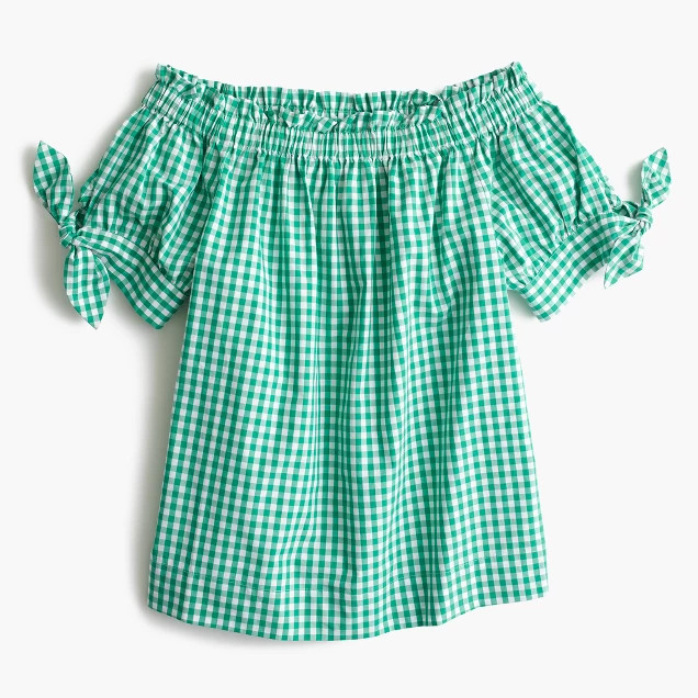 Petite off-the-shoulder top in gingham | J.Crew US