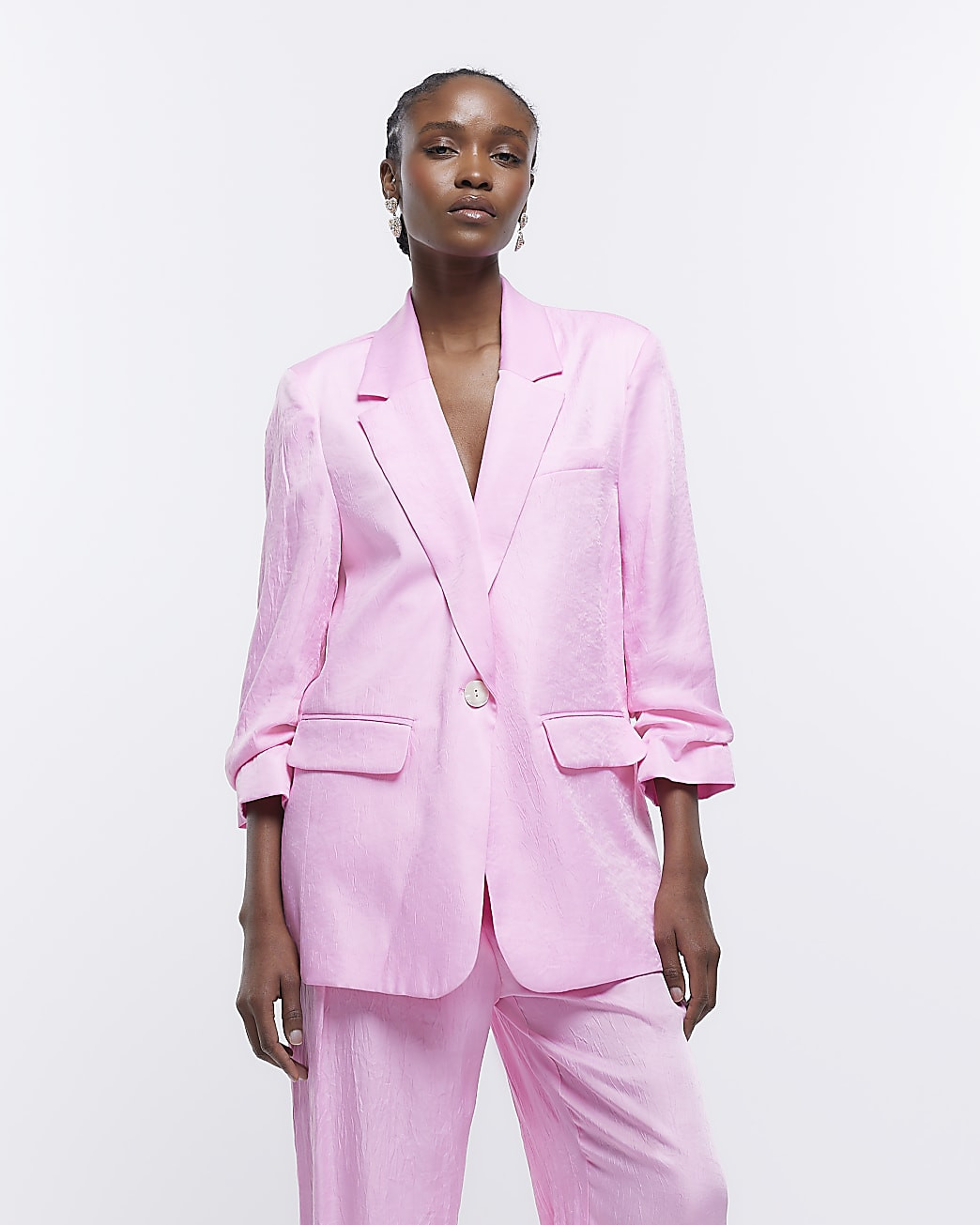 Pink Ruched Sleeve Blazer | River Island (UK & IE)
