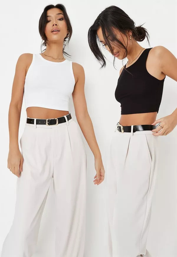 Missguided - Petite White And Black Rib Sleeveless Crop Top 2 Pack | Missguided (US & CA)