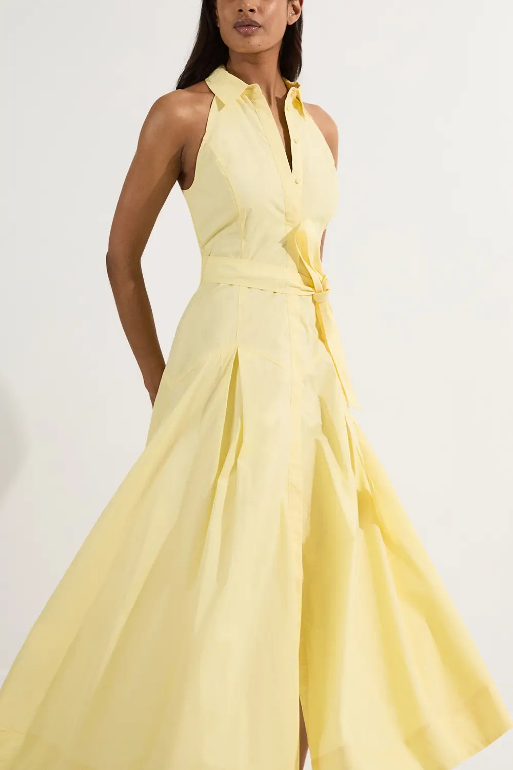 Cotton Collared Halter Neck Woven Midi Shirt Dress With Dropped Waist Detail | Karen Millen