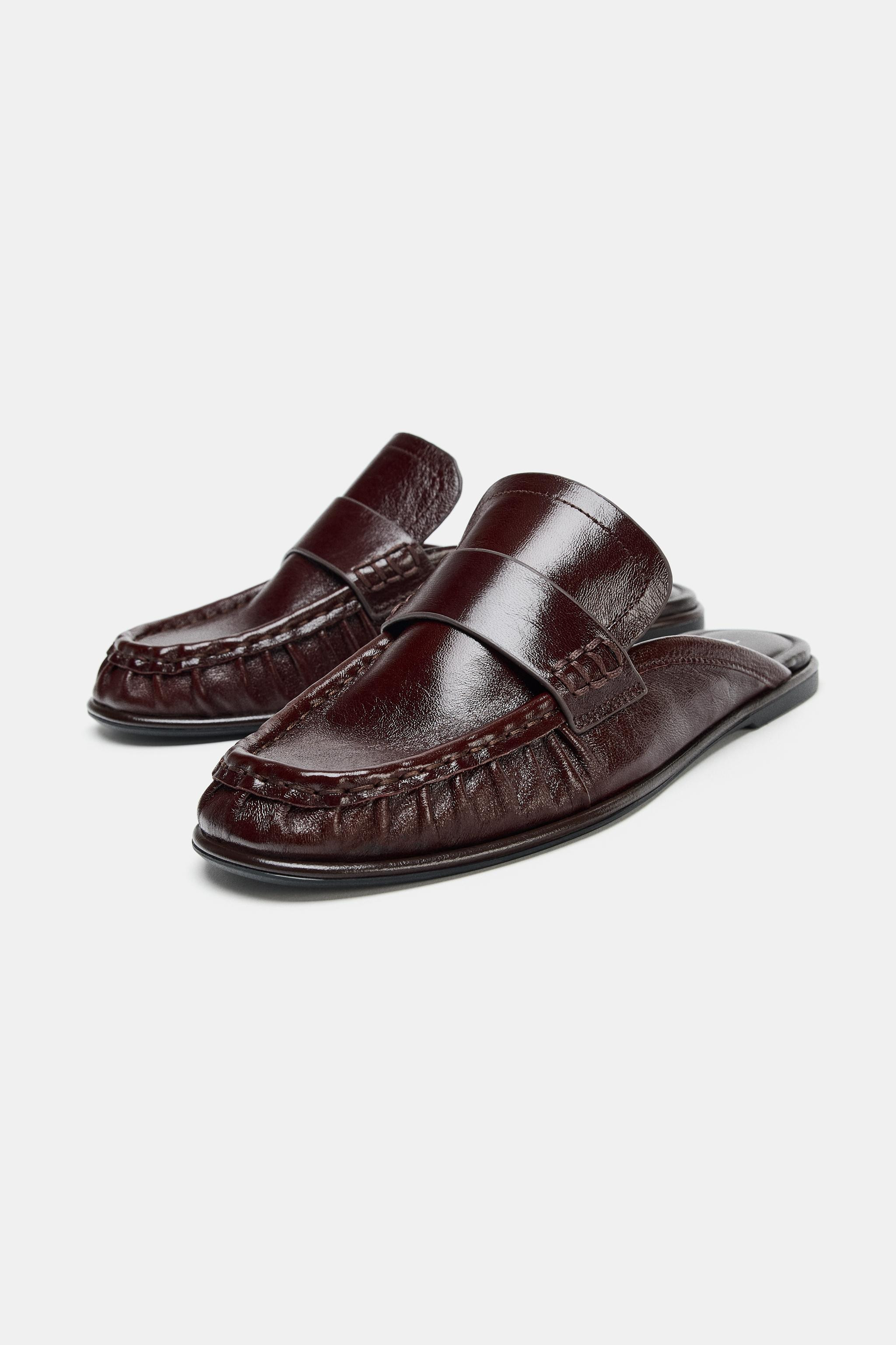 LEATHER SLINGBACK LOAFERS | Zara US