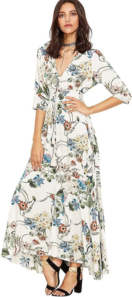 Milumia Women's Button Up Split Floral Print Flowy Party Maxi Dress White | Amazon (US)