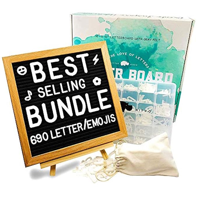 Felt Letter Board 10x10 | +690 PRE-Cut Letters +Stand +Sorting Tray | (Black) Letter Board with Lett | Amazon (US)