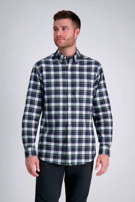 Long Sleeve Brushed Cotton Plaid Shirt | Haggar.com