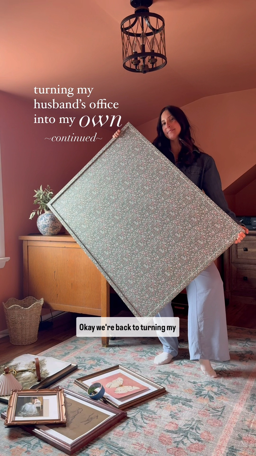 Making this office my own, home office, vintage frames, floral pinboard, rug, pleated sconce

#LTKSeasonal #LTKHome #LTKFindsUnder100