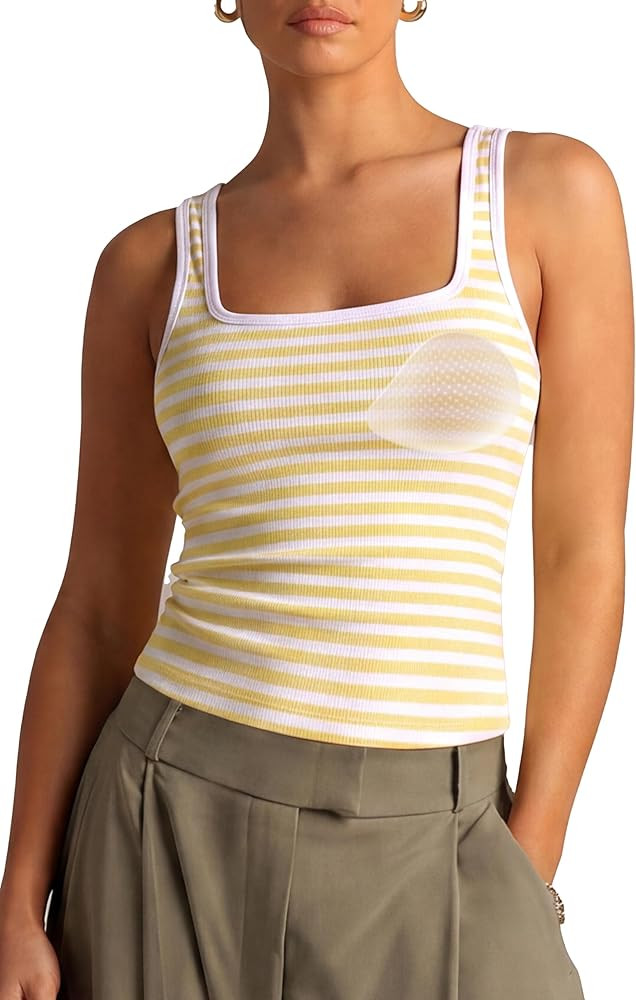 SUUKSESS Women Cotton Rib Squre Neck Tops Sleeveless Summer Padded Basic Tank Top | Amazon (US)