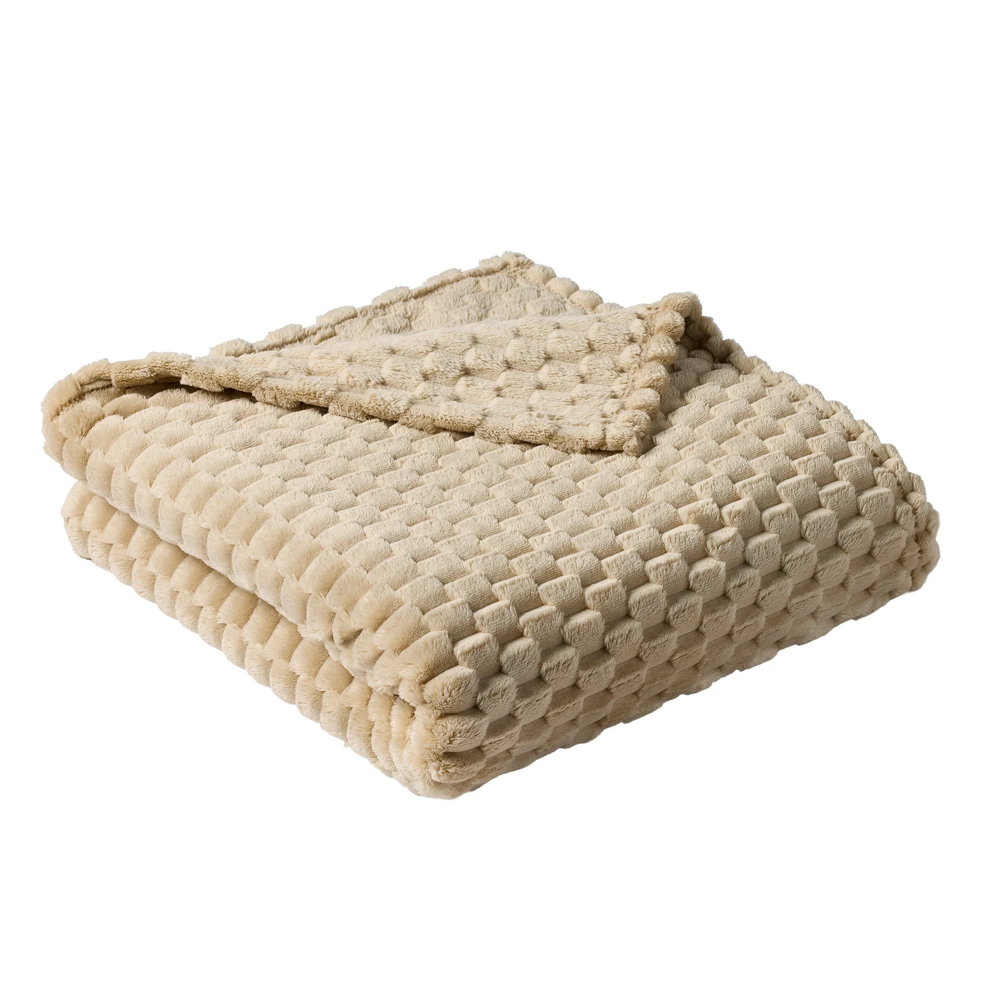 Better Homes & Gardens Textured Velvet Plush Soft Oversize Throw Blanket,  Papyrus Beige | Walmart (US)