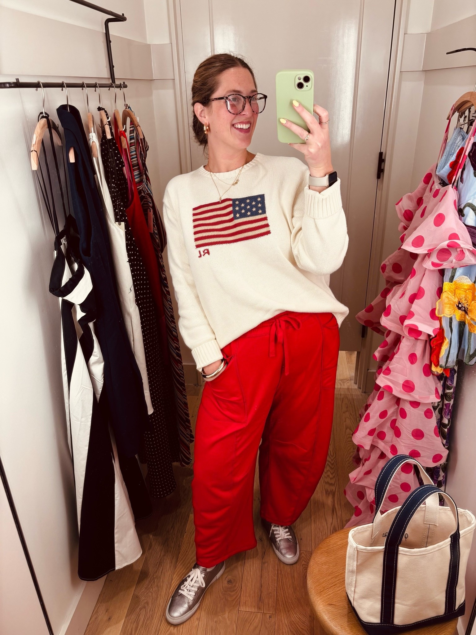 Happy MDW! This American flag sweater from Ralph. Lauren is such a staple for me. I have gotten so much wear out of it for so many different occasions. It is definitely held up and worth the price. I am wearing an XXL.
These pants from Amazon are one of my must haves. I love that I can dress these up or dress them down and they are comfy, which is my favorite! I am wearing an XL in these. ￼

#LTKMidsize #LTKootd