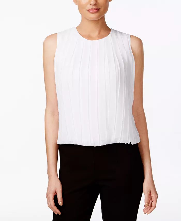 Calvin Klein Sleeveless Pleated Blouse - Macy's | Macys (US)